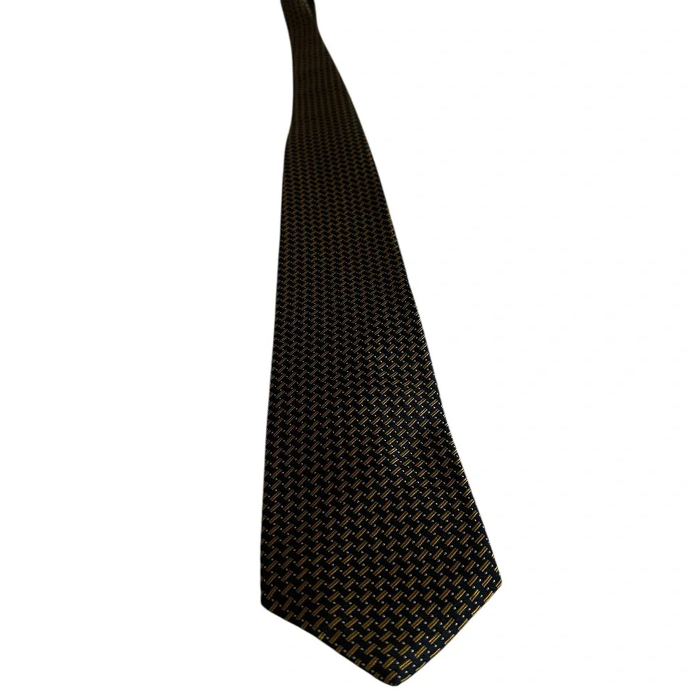Lauren Ralph Lauren luxury 100% silk navy and gold patterned tie - Picture 7 of 11